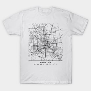 HOUSTON TEXAS BLACK CITY STREET MAP ART T-Shirt